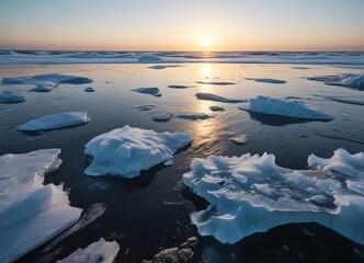 A layer of clear ice forming on the surface of the Baltic Sea, ice floes, baltic sea ice