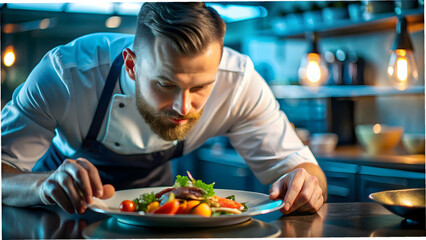 Chef Arranging Locally Sourced Dish Showcasing Farm to Table Movement in Sustainable Food Systems