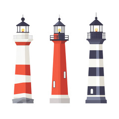 Three Lighthouses: Coastal Navigation Symbols