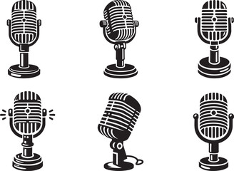 Retro microphone silhouette vector, Retro microphone icon isolated illustration design