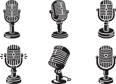 Retro microphone silhouette vector, Retro microphone icon isolated illustration design