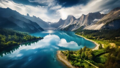 Naklejka premium Reflections in the water create a dreamlike quality. 