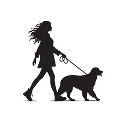 a girl walking her dog silhouette vector illustration