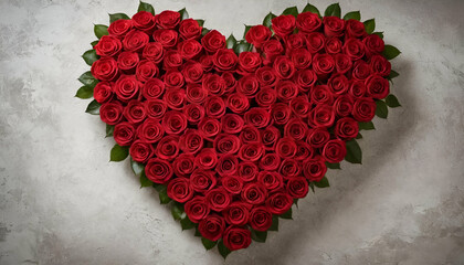 An arrangement of roses in the shape of a heart