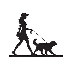 a girl walking her dog silhouette vector illustration