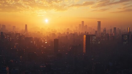 Fototapeta premium Urban Skyline at Golden Hour: Vibrant Cityscape