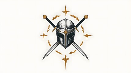Powerful Knight Emblem Logo with Medieval Helmet and Sword – Strong Warrior Symbol