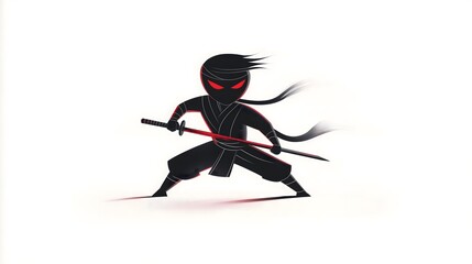 Stealth Ninja Logo with Katana on White Background – Vector Mascot Design