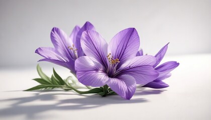 Purple flower with three petals basking in the morning sunlight on a pure white background, morning, natural, blossom