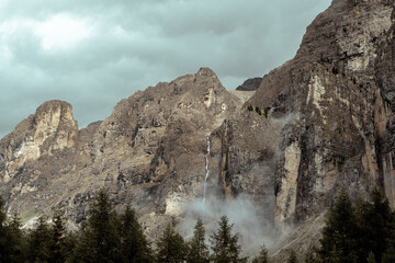 misty mountain landscape. Foggy, cloudy mornings in the mountains