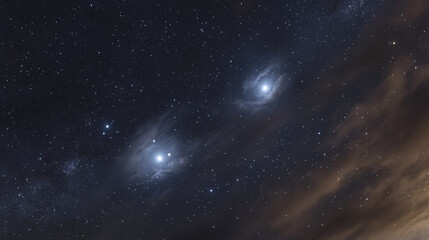 Fototapeta premium Celestial bodies and distant galaxies shine brightly in the night sky over Earth