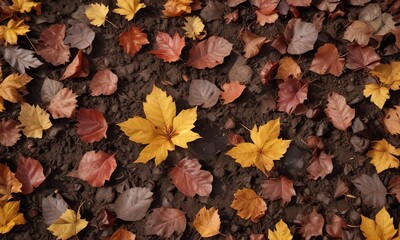 Soil with Belgian chicory plants and fallen leaves in autumn, soil, fall foliage