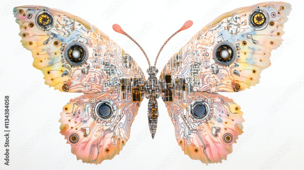 Poster artificial butterfly design combines nature and technology in a stunning display of creativity and i