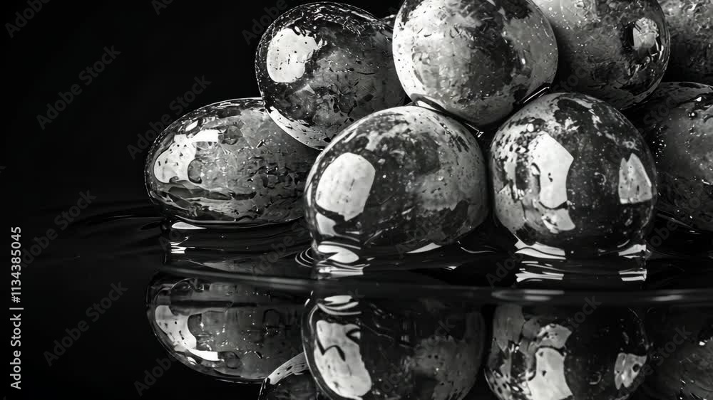 Poster black and white artistic display of shiny eggs floating in water creating a serene atmosphere