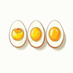 Three illustrated eggs with soft yolks and detailed whites.