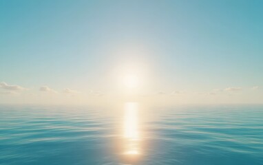 Obraz premium A serene ocean view with a bright sun reflecting on calm waters under a clear blue sky.