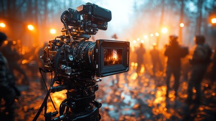 Camera capturing a vibrant scene in a misty background