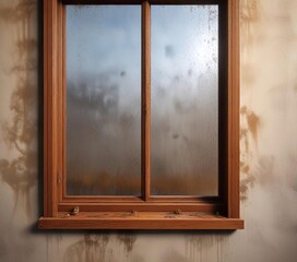 Window with condensation and brown mould stains, condensation, moist air