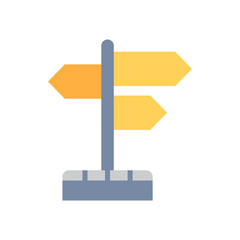 
icon direction sign, Threesided signpost standing on base with directional arrows, ideal for illustrating choices, decisionmaking, guidance, wayfinding in designs. Isolated white background editable,