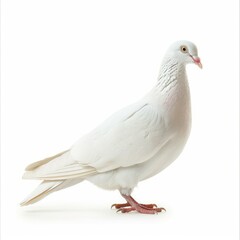 Obraz premium Beautiful white dove standing gracefully on a white background, embodying peace, purity, and spirituality