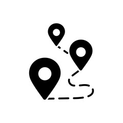 
icon route,Three location markers connected by a dashed line represent a route. Ideal for travel, navigation, map, or transportation concepts. Isolated white background editable, eps 10
