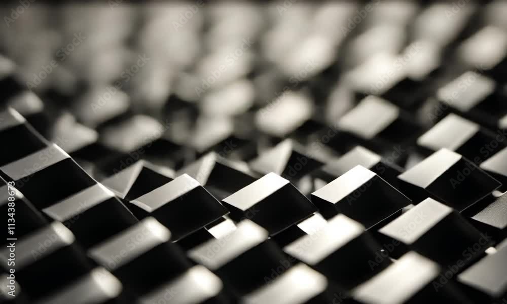 Poster abstract close-up of interlocking metallic cubes forming a wavy pattern