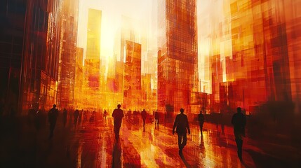 Watercolor Painting of a Cityscape in Warm Colors