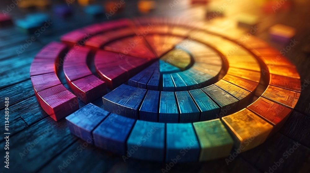 Poster detailed business analytics insights visualized in colorful pie chart dissection