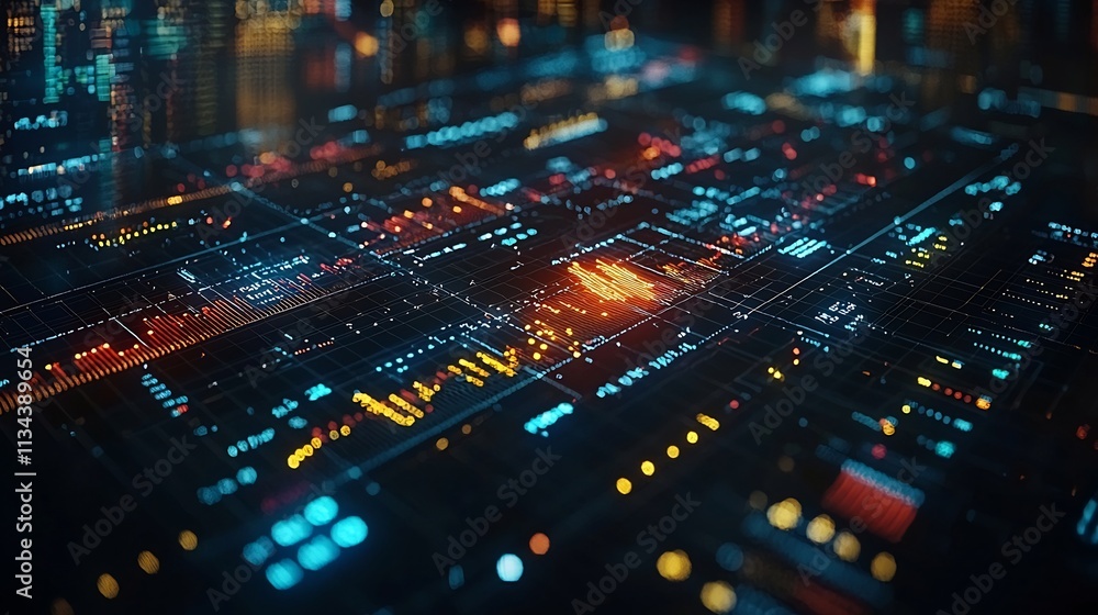 Poster complex matrix of interconnected data points symbolizing business analytics