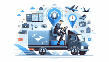 Flat Automated Logistics Delivery - Dynamic Shot of Driver Optimizing Routes with Navigation Device in Modern Logistics Technology