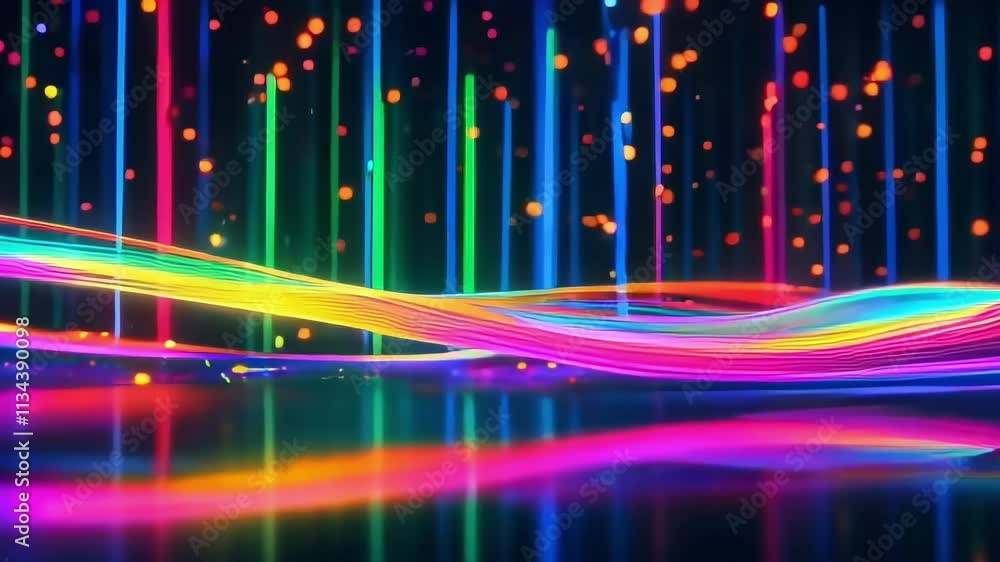 Poster colorful abstract lights with motion and energy creating a glowing, vibrant pattern of waves and lin