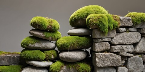 Green Moss Covered Rocks on a Stone Wall