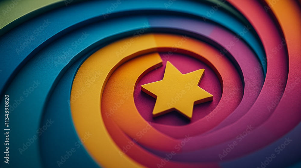 Poster swirling colors and a star shape create a vibrant abstract design with layered effects