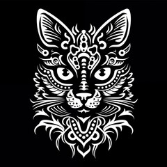 Obraz premium Polynesian Tribal Tattoo Cat Design, Print for T-Shirt
