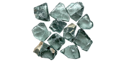 Cracked glass pieces array isolated on transparent background