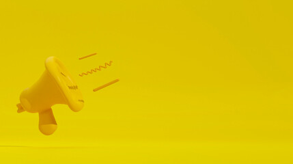 Bright Yellow Megaphone Minimalist Design Highlighting Communication and Expression with Dynamic Floating Elements in a Vibrant Monochromatic Scene