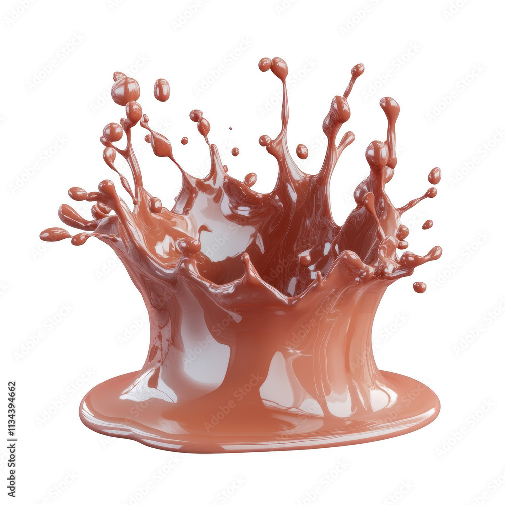 Poster 3d dynamic droplets of creamy caramel splashing and rotating against a transparent background, ideal