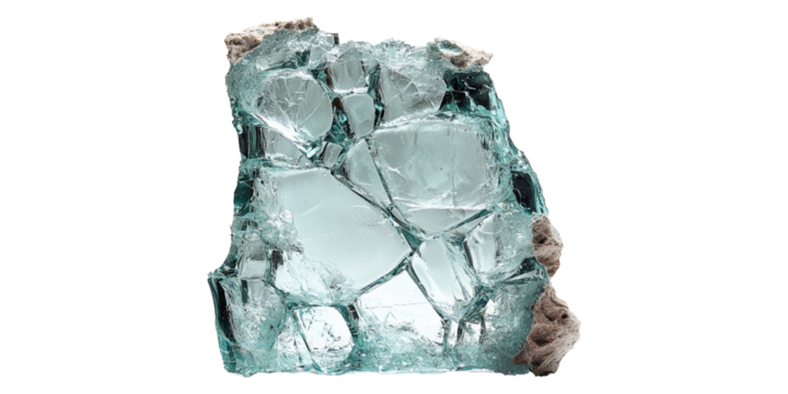 Broken glass fragment with rough edges isolated on transparent background
