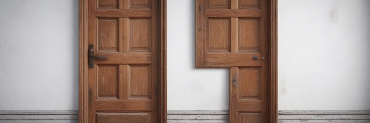 Old wooden door with glazed casing on a white background , interior, door
