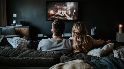 Naklejka premium Couple Relaxing On Sofa Watching Television