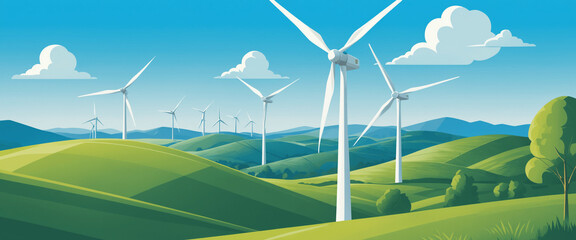 Wind mill on a green field generating energy.