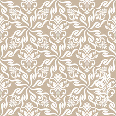 Abstract floral seamless pattern. Biege and white. Vector background.