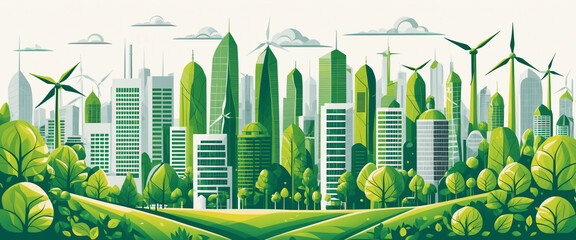 Wind turbine on a green building generating electricity as a symbol of green energy concept