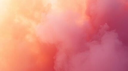 A dreamy and soft composition of dense smoke in pastel shades of pink and orange, blending smoothly to create a warm and atmospheric gradient effect