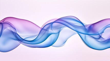 A flowing abstract design of translucent smoke waves in shades of purple and blue, blending seamlessly on a soft light gradient background for a modern and elegant effect