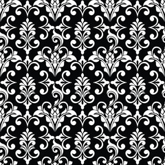 Damask floral design element. Black and white. Graphic ornament royal wallpaper vector background.