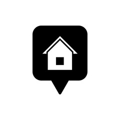 
icon address location, Graphic featuring  speech bubble with house, ideal for location based designs and real estate marketing materials. Isolated white background editable, eps 10
