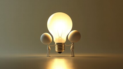 Humanoid figures sharing a light bulb artistic space humans minimalist design conceptual imagery
