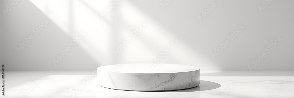 Poster White marble podium features a layered design for presenting products with a clear and visually appealing product display._00002_