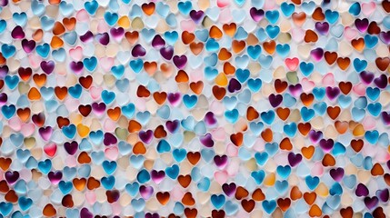 Colorful hearts create a joyful mosaic of love and happiness on the wall. Generative AI